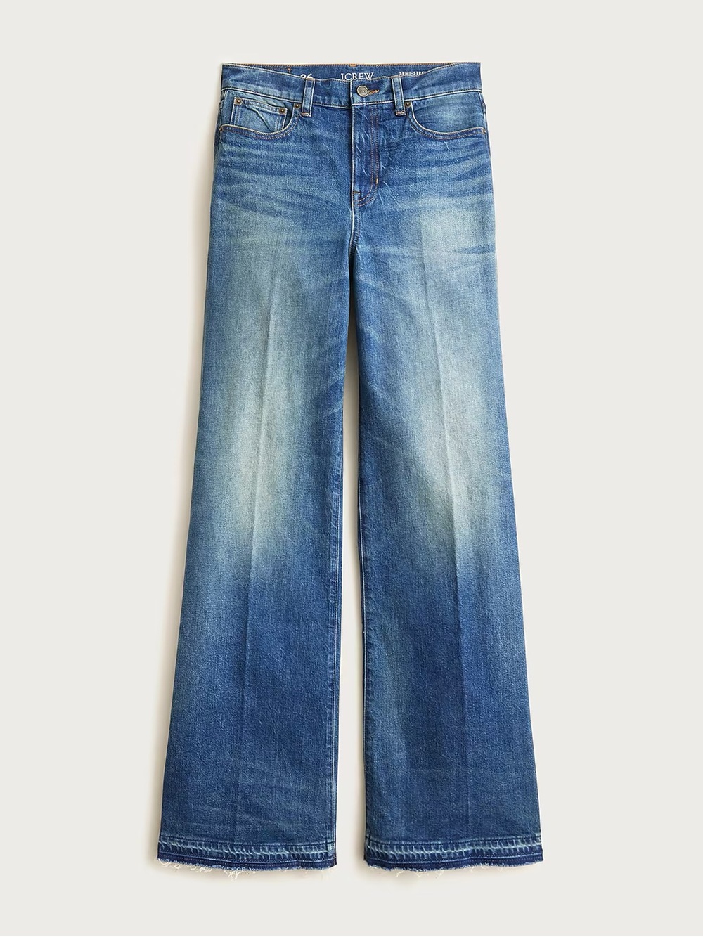 J Crew Wide Leg Semi Stretch High Rise Denim Trouser Jean Frayed Hem Size 32